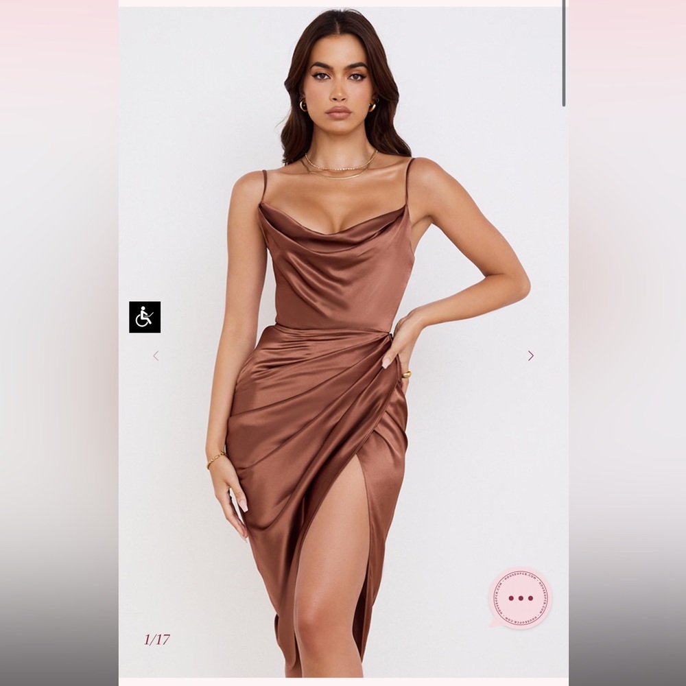 House Of Cb Reva Dress in Toffee Satin